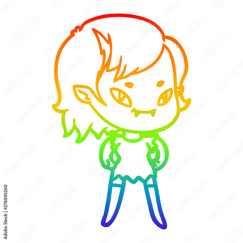 rainbow gradient line drawing cartoon friendly vampire girl
