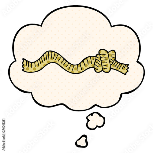 cartoon knotted rope and thought bubble in comic book style