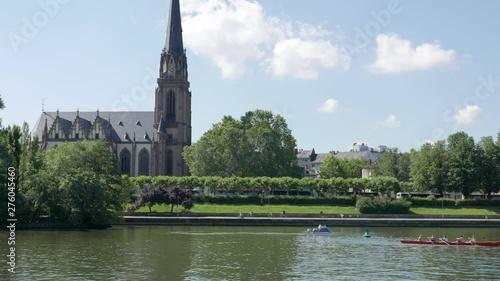 FRANKFURT, GERMANY - JUNE 17, 2019: Epiphany Church, (Dreikonigskirche) on the banks of the river Main photo