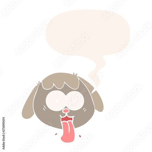 cartoon dog face panting and speech bubble in retro style