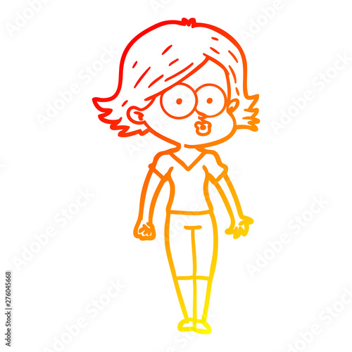 warm gradient line drawing cartoon girl pouting