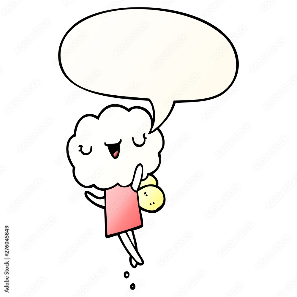 cute cartoon cloud head creature and speech bubble in smooth gradient style cute cartoon cloud head creature and speech bubble in smooth gradient style