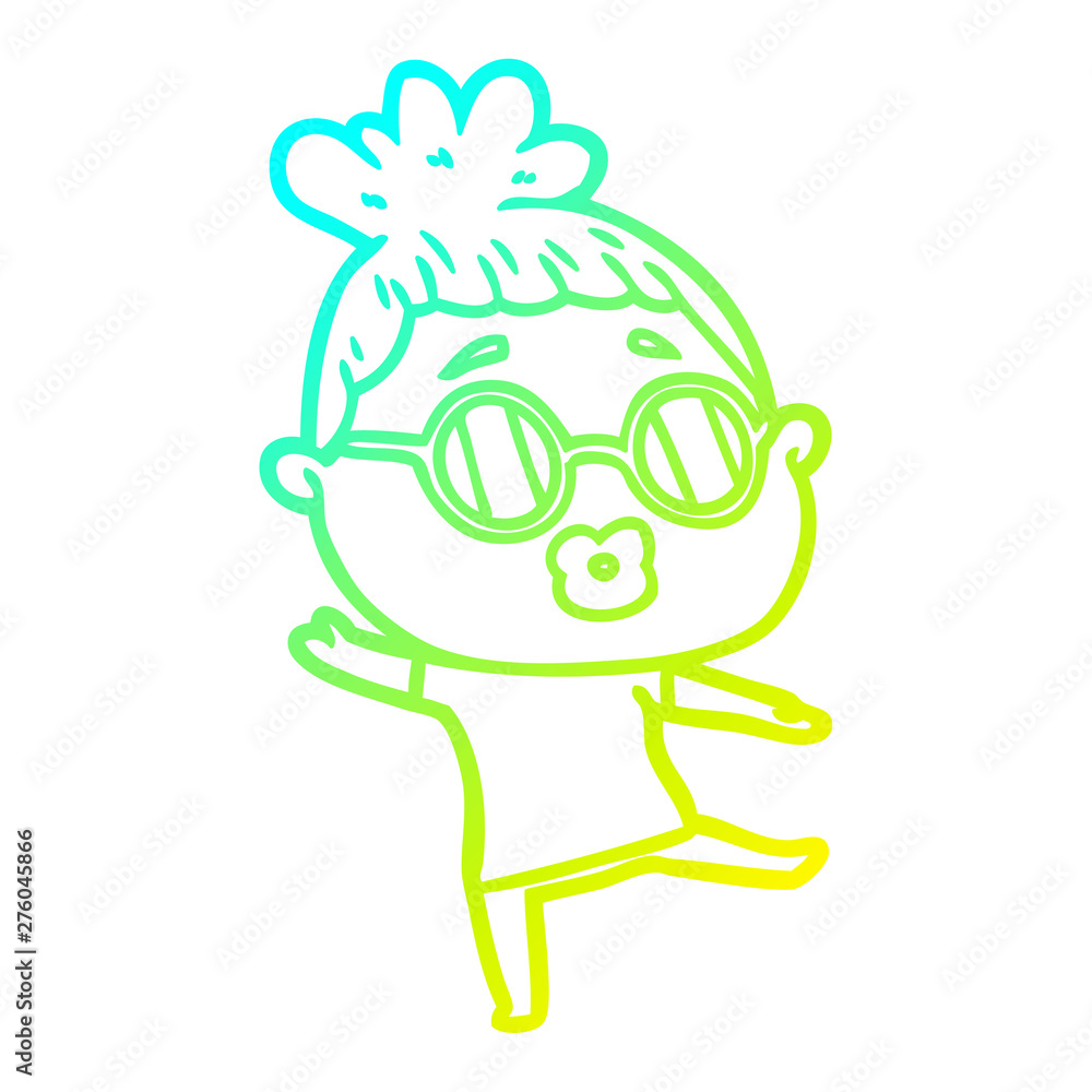 cold gradient line drawing cartoon woman dancing wearing spectacles cold gradient line drawing cartoon woman dancing wearing spectacles