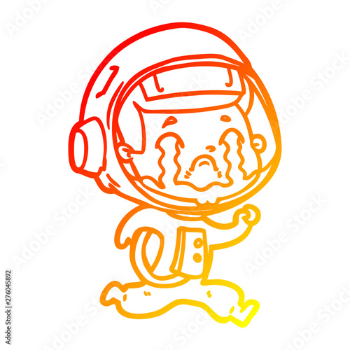 warm gradient line drawing cartoon crying astronaut