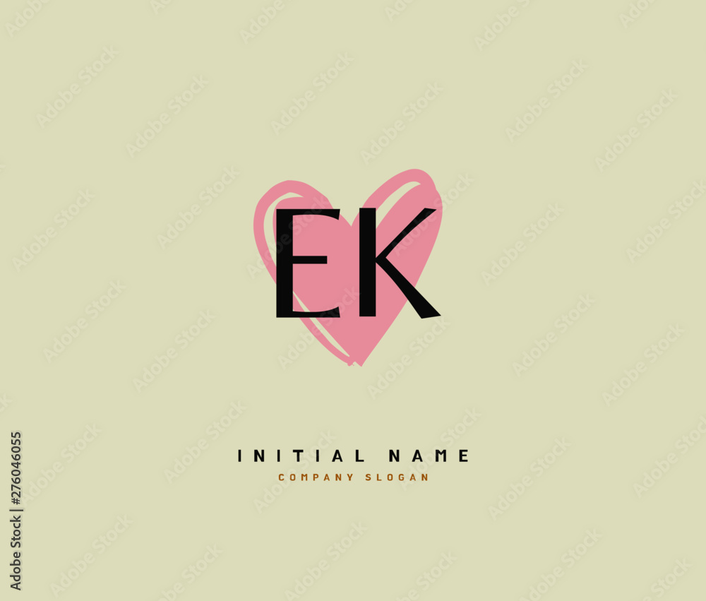 Obraz premium E K EK Beauty vector initial logo, handwriting logo of initial signature, wedding, fashion, jewerly, boutique, floral and botanical with creative template for any company or business.