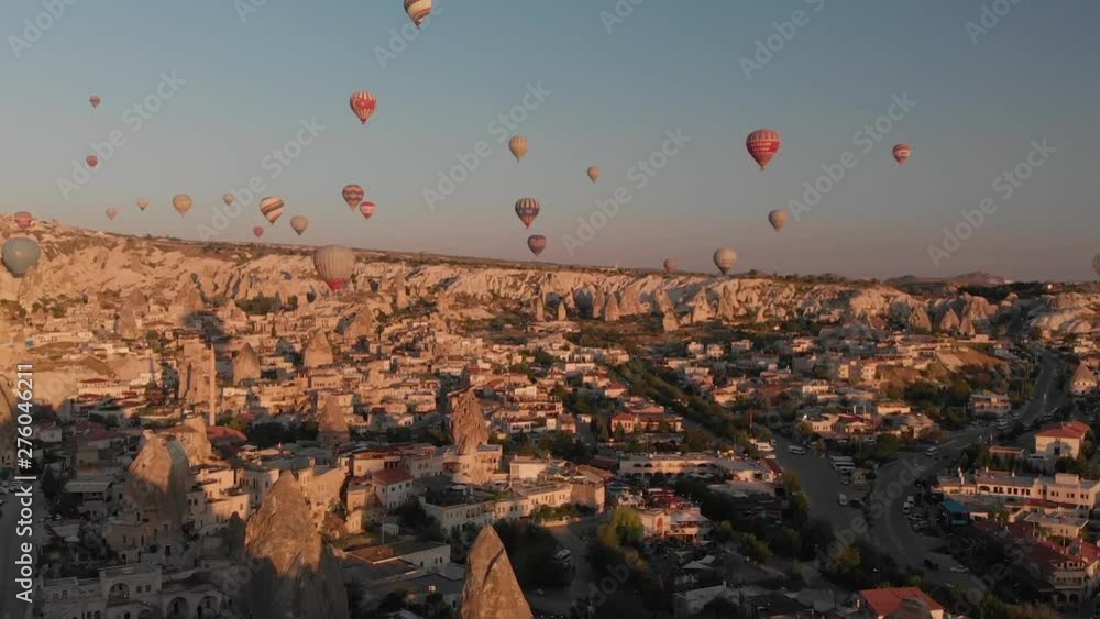 Aeriel Drone Hot Air Balloons Town Of Goreme, Cappadocia, Turkey Aeriel Drone Hot Air Balloons Town Of Goreme, Cappadocia, Turkey