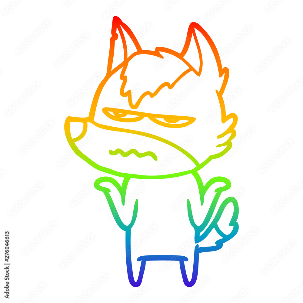 rainbow gradient line drawing cartoon annoyed wolf rainbow gradient line drawing cartoon annoyed wolf