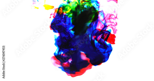 cmyk ink concept color splash for paint - Rainbow ink drop Acrylic colors in water on white background , blur and selective focus