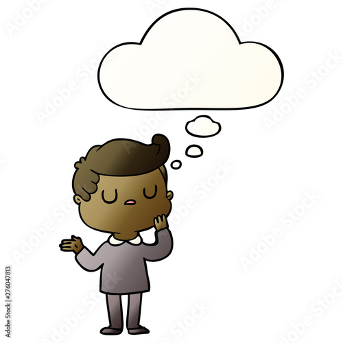 cartoon man wondering and thought bubble in smooth gradient style