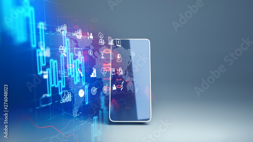 fintech icon and technology element on mobile phone 3d rendering photo