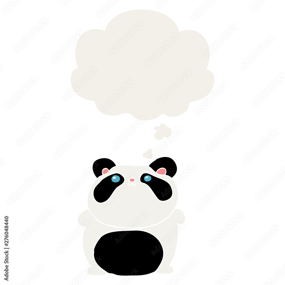 Obraz premium cartoon panda and thought bubble in retro style
