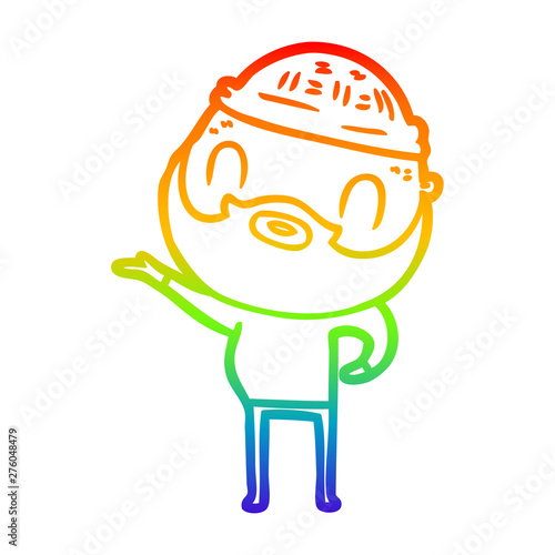 rainbow gradient line drawing cartoon bearded man
