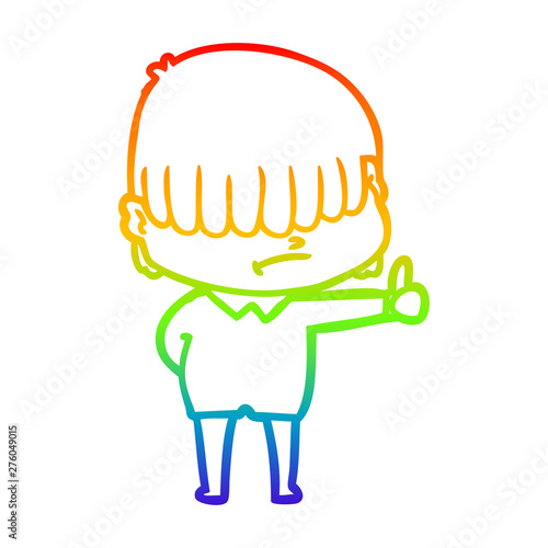 rainbow gradient line drawing cartoon boy with untidy hair