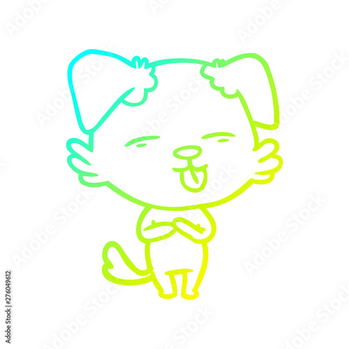 cold gradient line drawing cartoon dog sticking out tongue