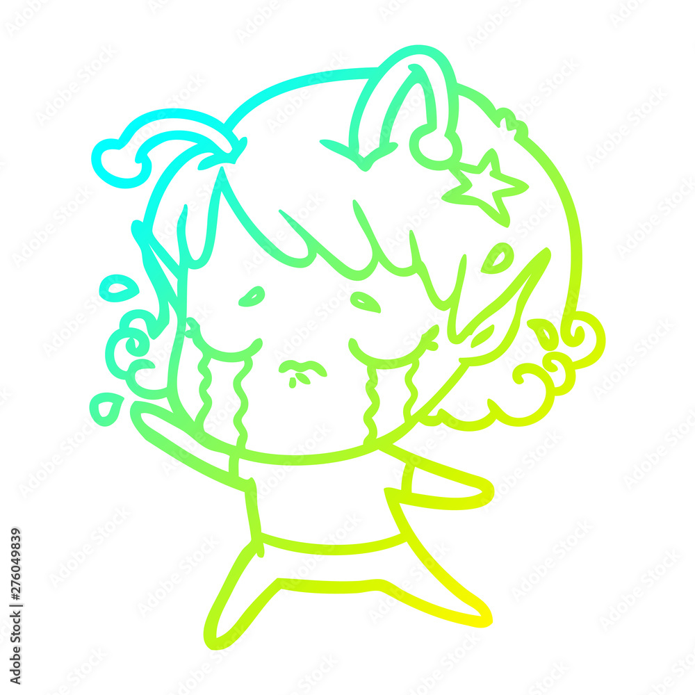 cold gradient line drawing cartoon crying alien girl cold gradient line drawing cartoon crying alien girl