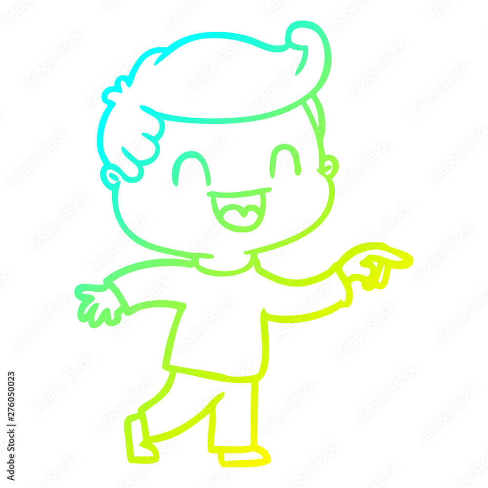 cold gradient line drawing cartoon happy man pointing