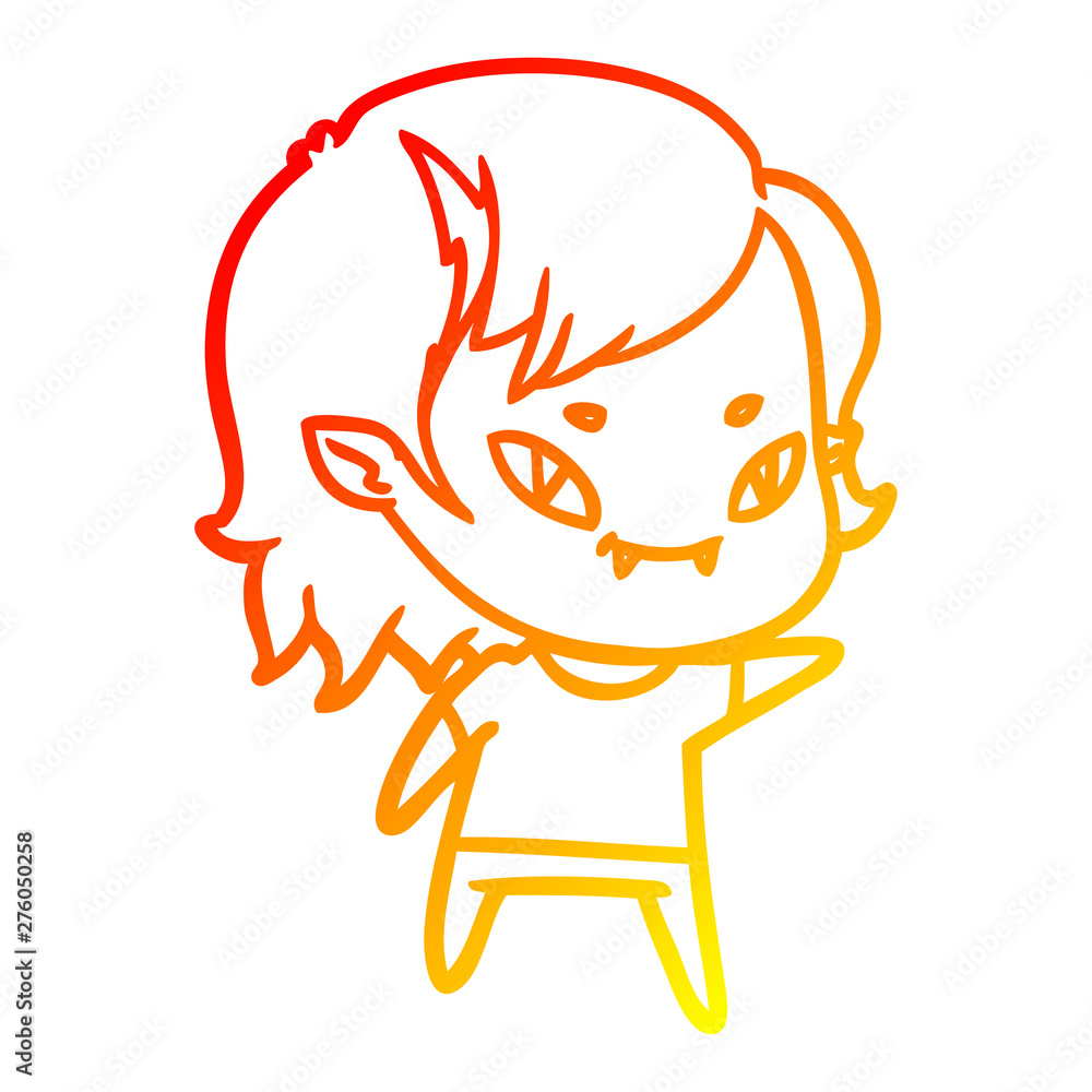 warm gradient line drawing cartoon friendly vampire girl