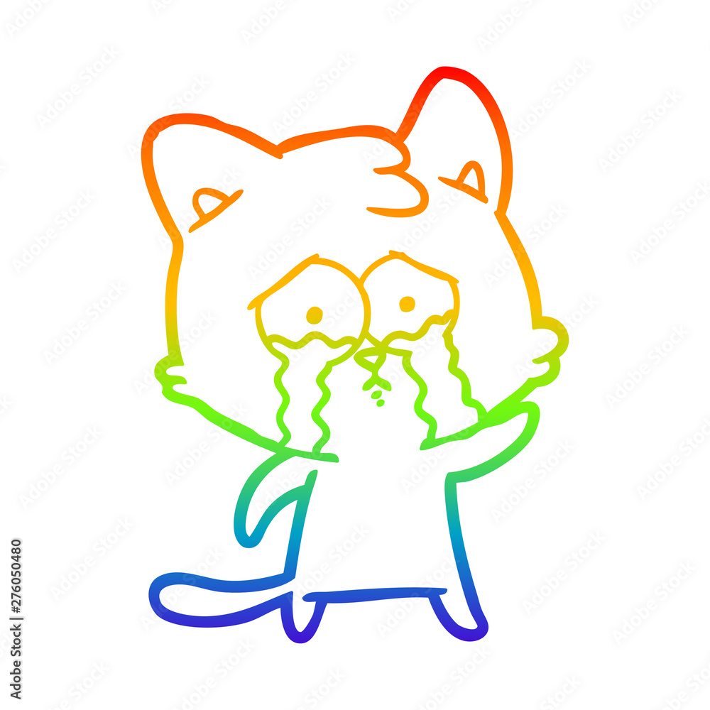 rainbow gradient line drawing crying cartoon cat rainbow gradient line drawing crying cartoon cat