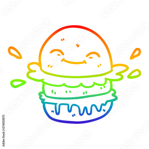 rainbow gradient line drawing cartoon fast food burger