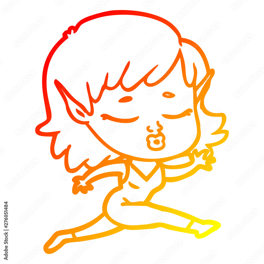 warm gradient line drawing pretty cartoon elf girl warm gradient line drawing pretty cartoon elf girl