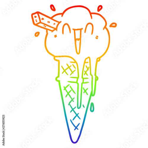 rainbow gradient line drawing cartoon ice cream