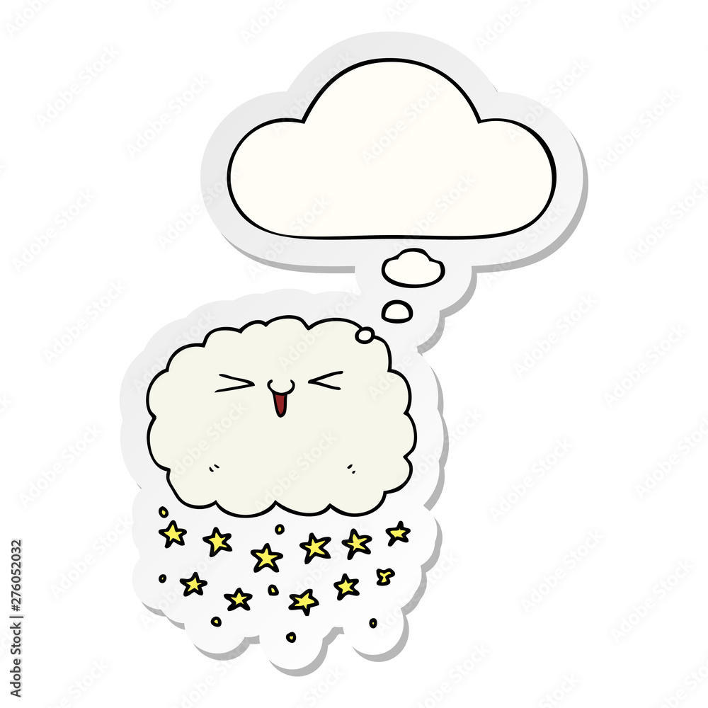 happy cartoon cloud and thought bubble as a printed sticker