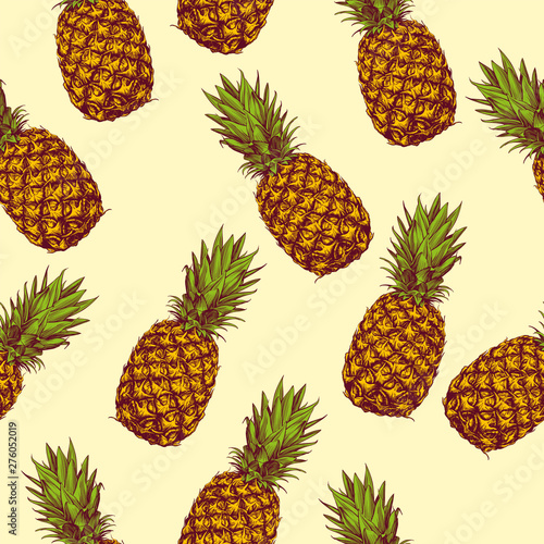 fruit pineapple seamless texture, Wallpaper, background hand drawn vector illustration sketch