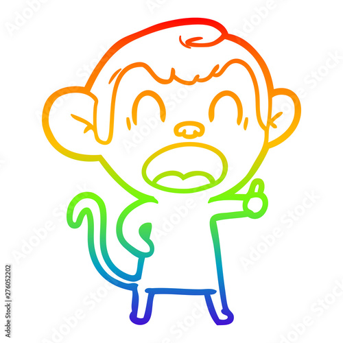 rainbow gradient line drawing yawning cartoon monkey