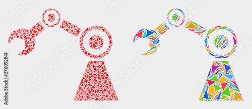 Industrial robot collage icon of triangle items which have different sizes and shapes and colors. Geometric abstract vector design concept of industrial robot.