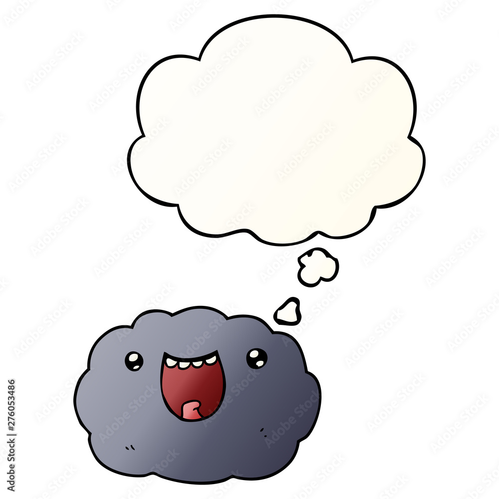 cartoon happy cloud and thought bubble in smooth gradient style cartoon happy cloud and thought bubble in smooth gradient style