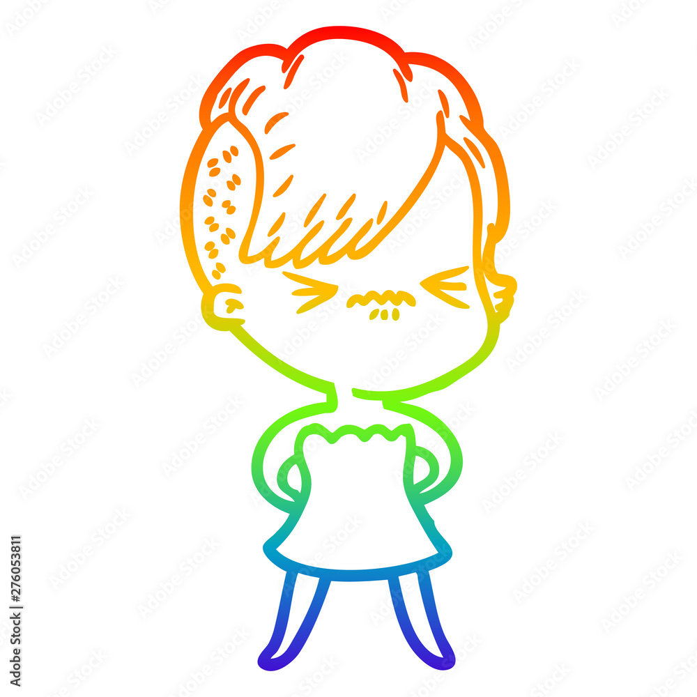 rainbow gradient line drawing cartoon annoyed hipster girl rainbow gradient line drawing cartoon annoyed hipster girl