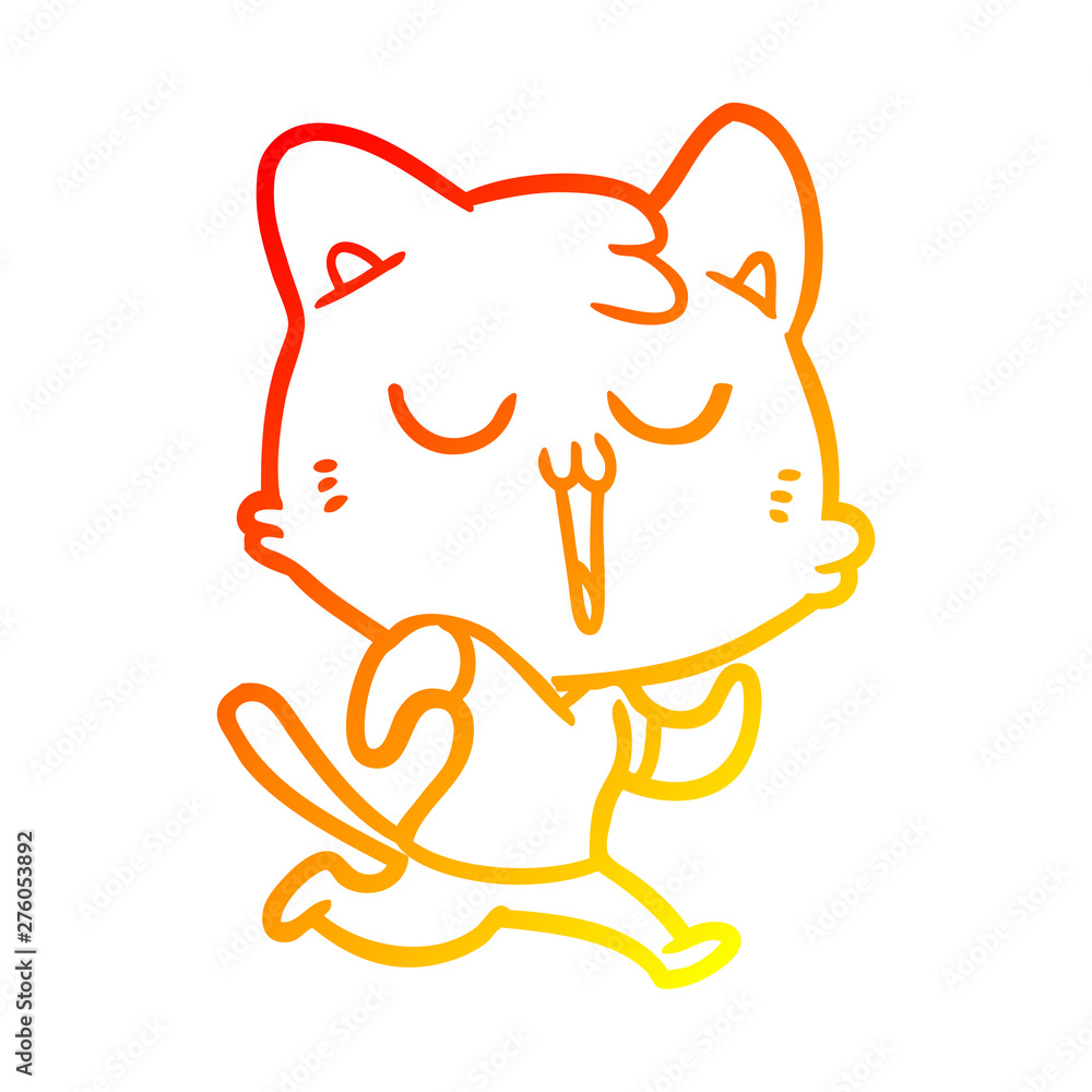 Obraz premium warm gradient line drawing cartoon cat singing