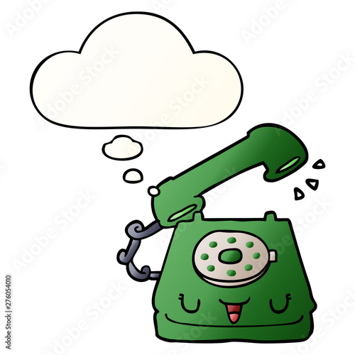 cute cartoon telephone and thought bubble in smooth gradient style