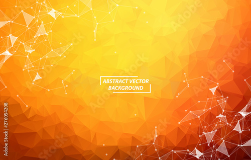 Abstract Orange Polygonal Space Background with Connecting Dots and Lines.  Connection structure. Vector science background. Polygonal vector background. Futuristic HUD background.