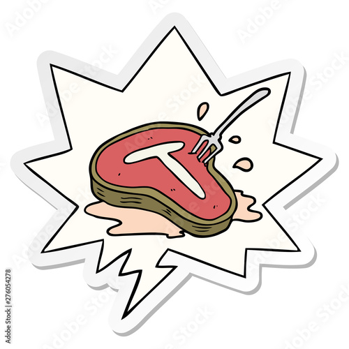 cartoon cooked steak and fork and speech bubble sticker