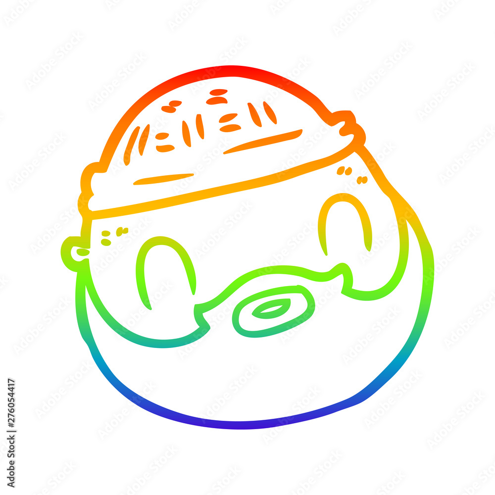 rainbow gradient line drawing cartoon male face with beard