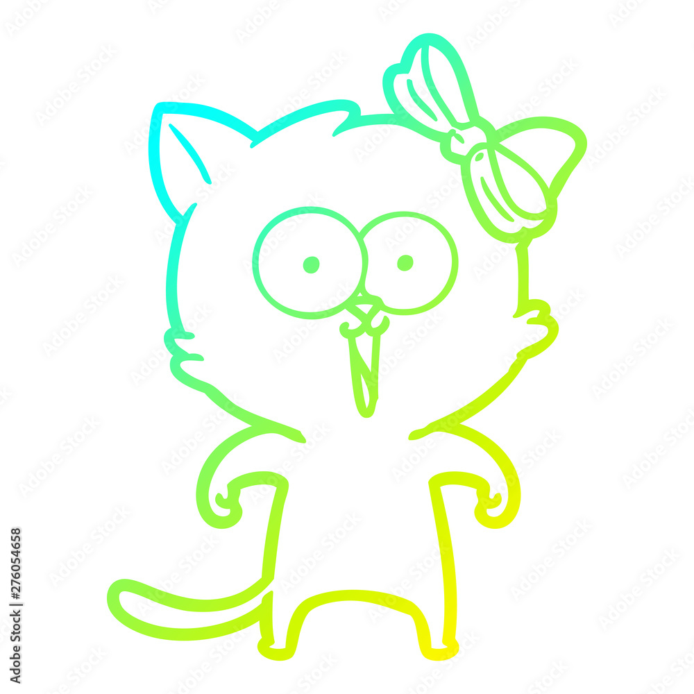 cold gradient line drawing cartoon cat