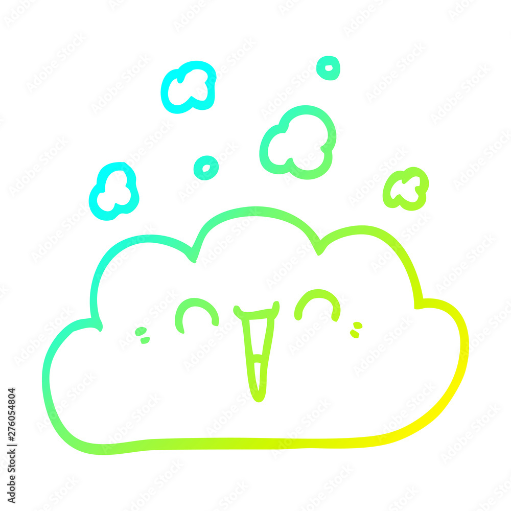 Obraz premium cold gradient line drawing cartoon happy cloud