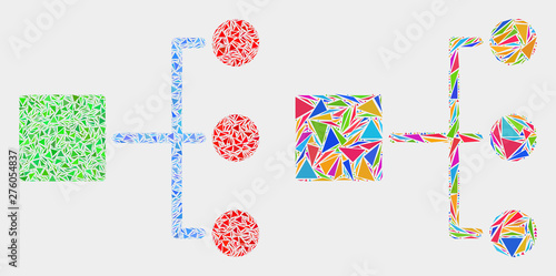 Hierarchy mosaic icon of triangle elements which have different sizes and shapes and colors. Geometric abstract vector illustration of hierarchy.