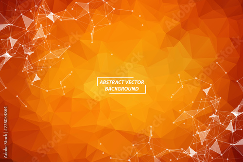 Orange Polygonal background molecule and communication. Connected lines with dots. Minimalism chaotic illustration background. Concept of the science, chemistry, biology, medicine, technology.