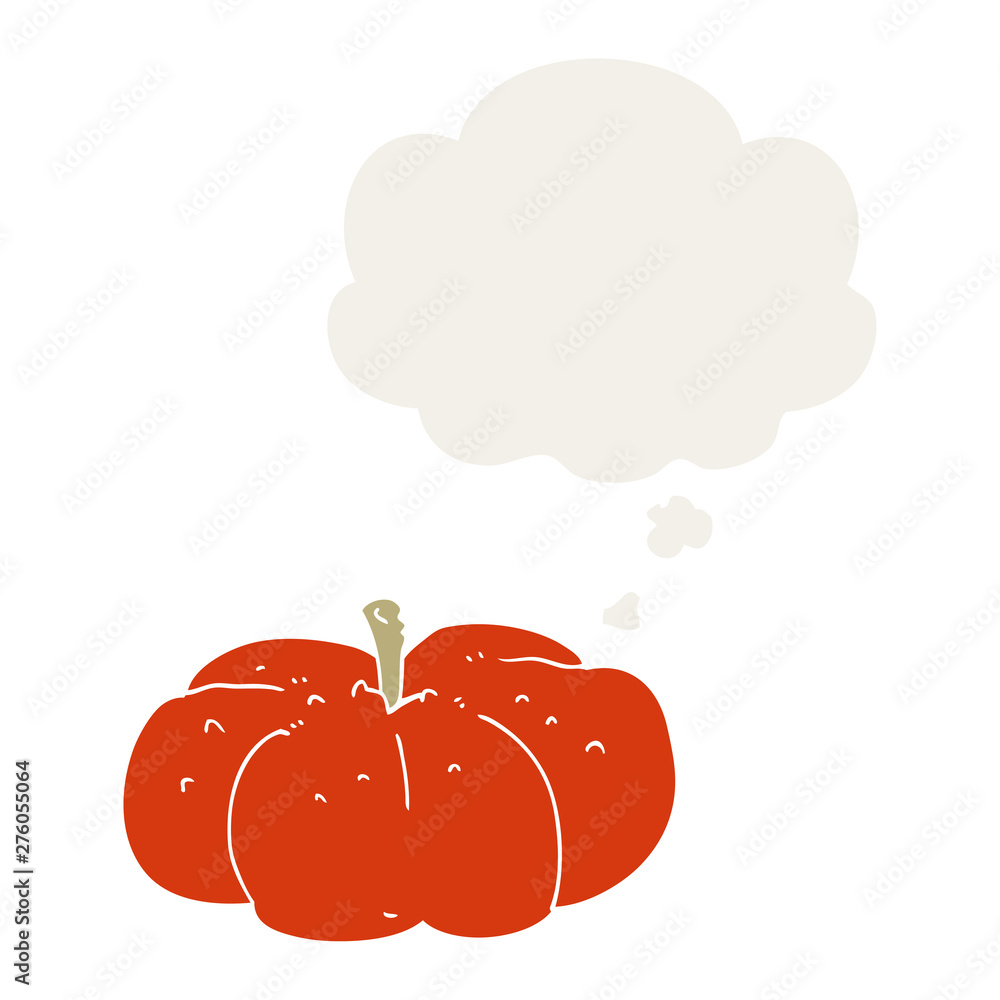 Fototapeta premium cartoon pumpkin and thought bubble in retro style
