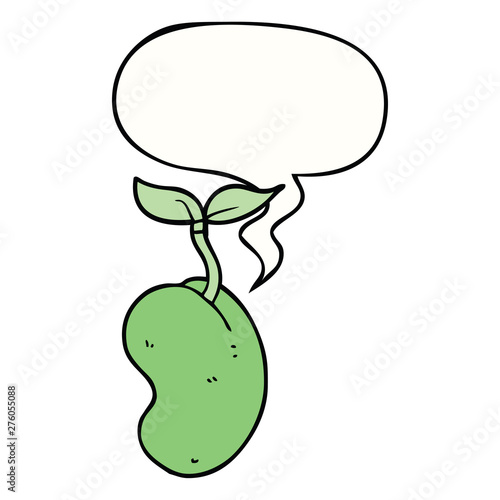 cartoon sprouting seed and speech bubble