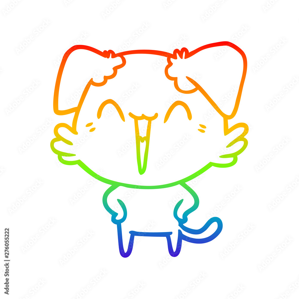 Obraz premium rainbow gradient line drawing happy little dog cartoon