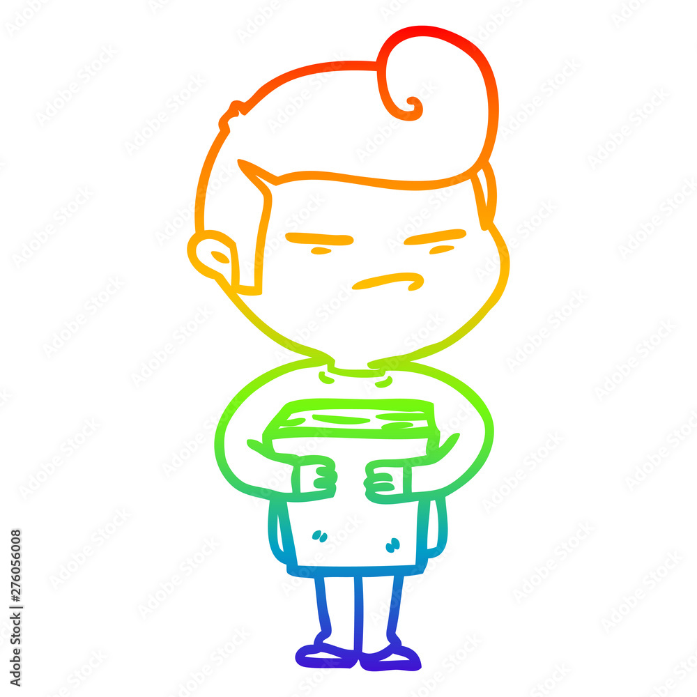 rainbow gradient line drawing cartoon cool guy with fashion hair cut