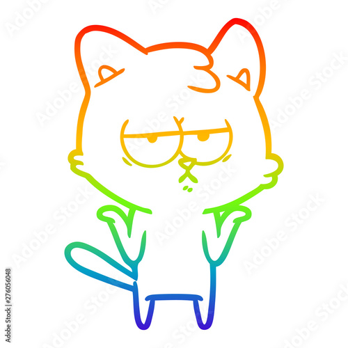 rainbow gradient line drawing bored cartoon cat