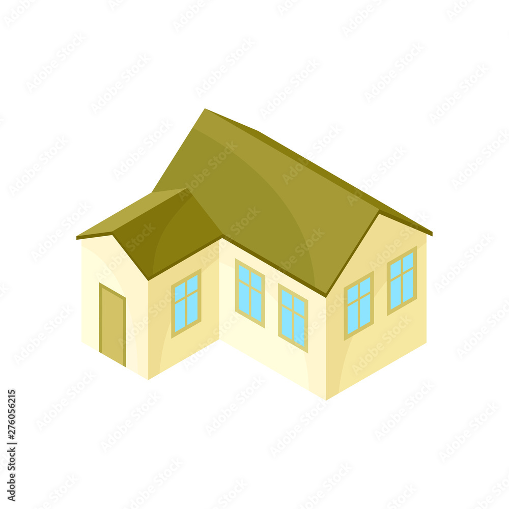 Beige model of a modern house with an extension. Vector illustration on white background. Beige model of a modern house with an extension. Vector illustration on white background.