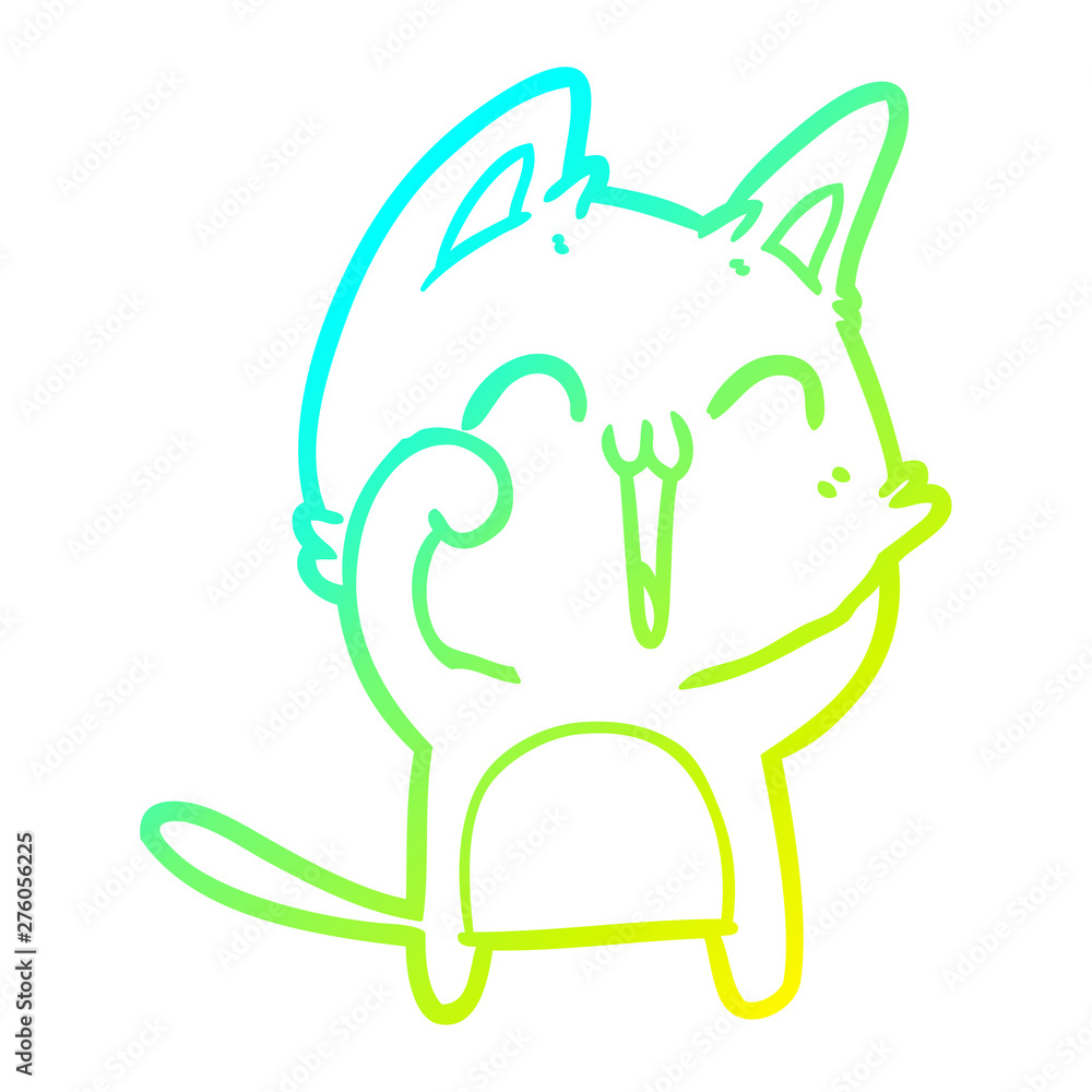 cold gradient line drawing happy cartoon cat meowing cold gradient line drawing happy cartoon cat meowing