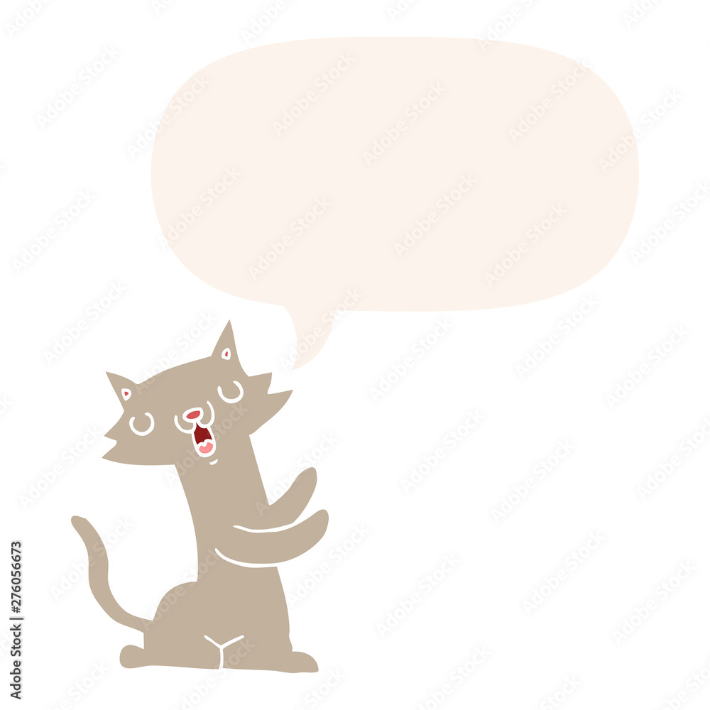 cartoon cat and speech bubble in retro style cartoon cat and speech bubble in retro style