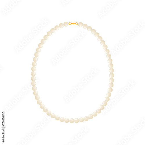 Necklace with a golden clasp of pearls. Vector illustration on white background.