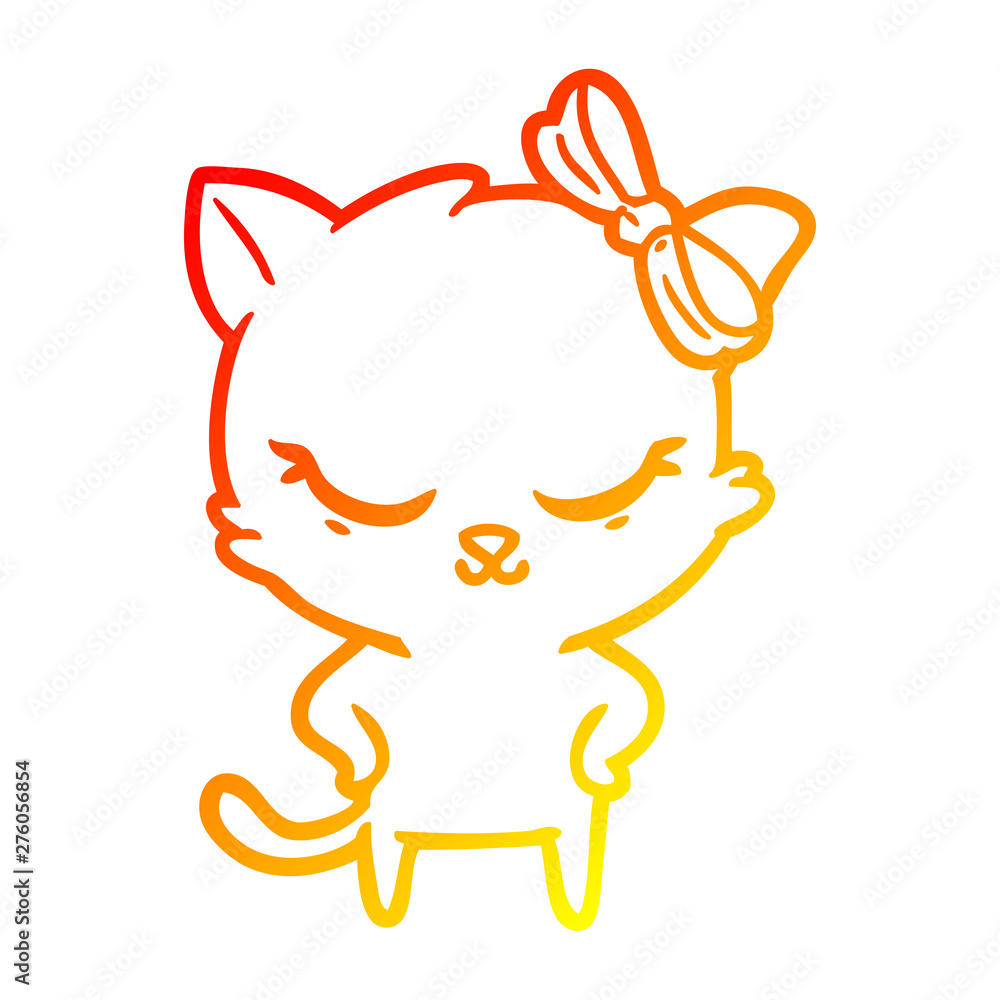 warm gradient line drawing cute cartoon cat with bow warm gradient line drawing cute cartoon cat with bow